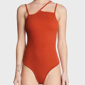 4th & Reckless Desio Jersey Bodysuit Double Asymmetrical Straps in Rust